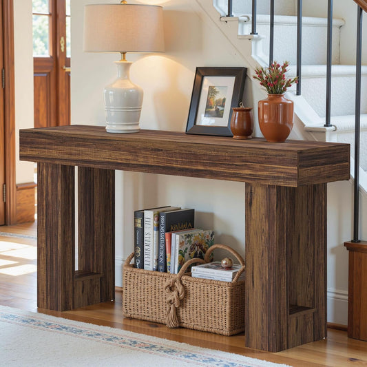 63 Inch Long Entryway Table, Rustic Wooden Console Sofa Table with Storage for Living Room, Hallway，Farmhouse Vintage Narrow Foyer Table Behind Couch for Entryway - Rustic Brown