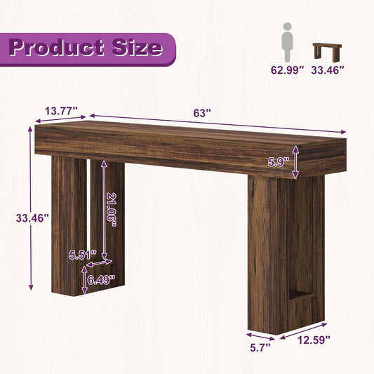 63 Inch Long Entryway Table, Rustic Wooden Console Sofa Table with Storage for Living Room, Hallway，Farmhouse Vintage Narrow Foyer Table Behind Couch for Entryway - Rustic Brown